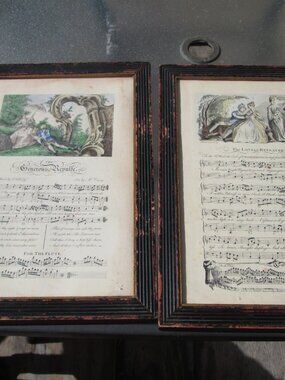 Vtg pair of Borghese art hand colored 12 x17 Sheet Music Victorian Art